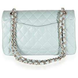 Chanel-Chanel Blue Quilted Caviar Medium Classic Double Flap Bag-Blue