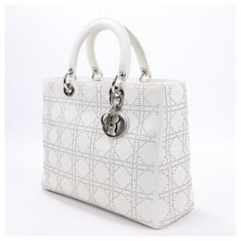 Dior-Christian Dior Lady Dior Cannage Leather x Rhinestone 2Way Handbag in White-White