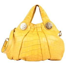 Gucci-Bolso de mano Gucci Croc de cuero amarillo Hysteria Top 2way-Amarillo