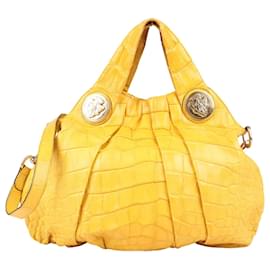Gucci-Gucci – Hysteria Top 2-Wege-Handtasche aus gelbem Leder in Krokodiloptik-Gelb