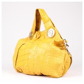 Gucci-Gucci Croc Yellow Leather Hysteria Top 2way Handbag-Yellow