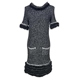 Chanel-Arctic Ice Cashmere Dress with Fluffy Accents-Black