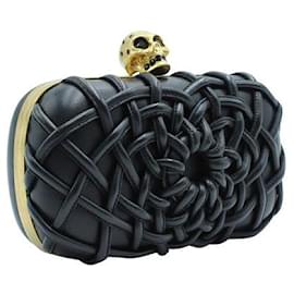 Alexander Mcqueen-Alexander Mcqueen Black Braided Box Clutch With Skull-Black