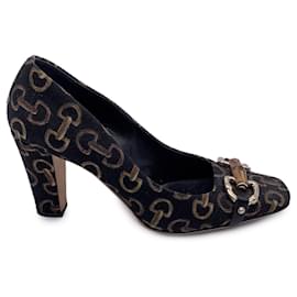 Gucci-Escarpins à talons imprimés mors noirs avec mors en bambou Taille 37,5-Noir