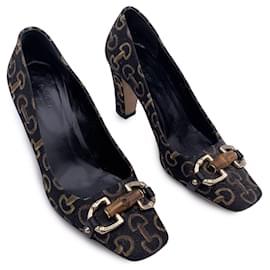 Gucci-Escarpins à talons imprimés mors noirs avec mors en bambou Taille 37,5-Noir