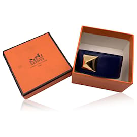 Hermès-Hermes Paris Pulsera Medor de cuero azul Metal dorado-Azul