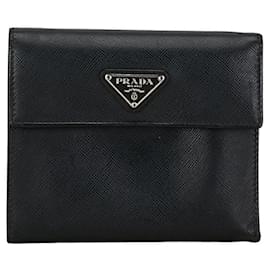 Prada-Carteira curta de couro com três dobras Prada Saffiano 1M0170 em bom estado-Outro