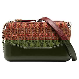Chanel-Chanel Tweed Calfskin Gabrielle Small Hobo Chain Shoulder Bag A94505-Red