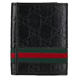 Gucci-Porta carte in pelle Gucci Guccissima Web Bifold Wallet 138043 in buone condizioni-Altro