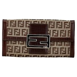 Fendi-Fendi Zucchino Canvas Bifold Wallet Canvas Long Wallet 8M0021 em bom estado-Outro