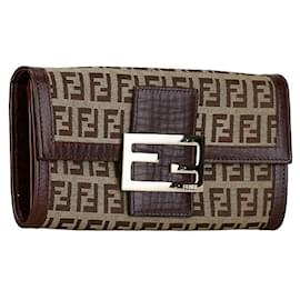 Fendi-Fendi Zucchino Canvas Bifold Wallet Canvas Long Wallet 8M0021 em bom estado-Outro