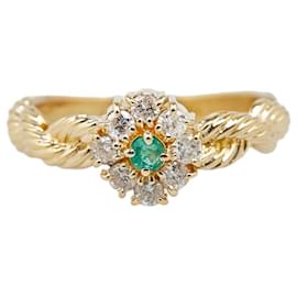 & Other Stories-K18YG Yellow Gold Emerald Diamond 0.27ct Ring in Great Condition-Golden