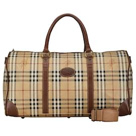 Burberry-Burberry Haymarket Check Canvas Boston Bag Sac de voyage en toile en bon état-Autre