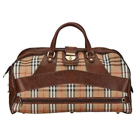 Burberry-Burberry Haymarket Check Travel Boston Bag Borsa da viaggio in tela in buone condizioni-Altro