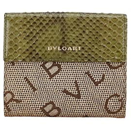 Bulgari-Bvlgari Logomania Bifold Wallet Canvas Kurze Geldbörse in gutem Zustand-Andere