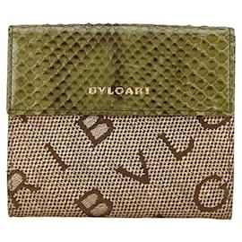 Bulgari-Bvlgari Logomania Bifold Wallet Canvas Kurze Geldbörse in gutem Zustand-Andere