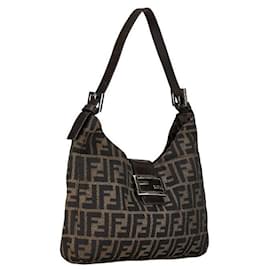 Fendi-Bolsa de ombro de lona Fendi Zucca Bolsa de ombro de lona 265690 em bom estado-Outro