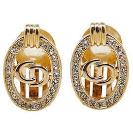 Dior-Boucles d'oreilles clip strass logo CD Dior Boucles d'oreilles en métal en excellent état-Autre