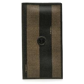 Fendi-Fendi Pequin Bifold Wallet Khaki Black PVC Leather-Black