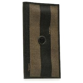 Fendi-Fendi Pequin Bifold Wallet Khaki Black PVC Leather-Black