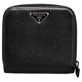 Prada-Prada Saffiano Zip Around Coin Case Portefeuille court en cuir M170 en bon état-Autre