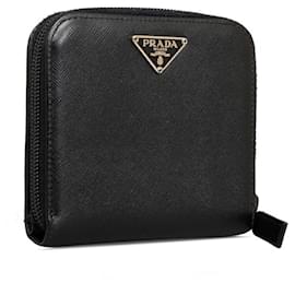 Prada-Prada Saffiano Zip Around Coin Case Portefeuille court en cuir M170 en bon état-Autre