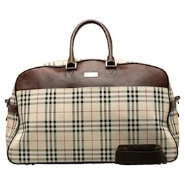 Burberry-Burberry Nova Check Travel Boston Bag Bolsa de viagem de lona em bom estado-Outro