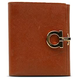 Salvatore Ferragamo-Salvatore Ferragamo Gancini Carteira Bifold Carteira Curta de Couro AQ-22 0117 em bom estado-Outro