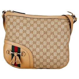 Gucci-Bolsa Gucci GG Canvas Horsebit Tassel Crossbody Bolsa Crossbody de lona 232967 em bom estado-Outro