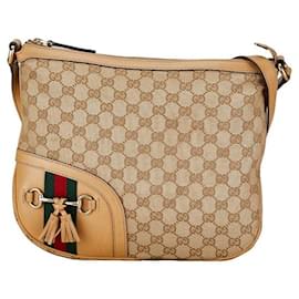 Gucci-Gucci GG Canvas Horsebit Tassel Crossbody Bag Canvas Crossbody Bag 232967 in Good condition-Other