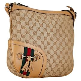 Gucci-Gucci GG Canvas Horsebit Tassel Sac à bandoulière Sac à bandoulière en toile 232967 en bon état-Autre