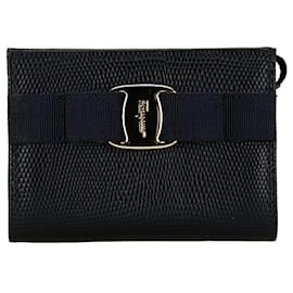 Salvatore Ferragamo-Salvatore Ferragamo Vanity en cuir Vara Bow Pouch en cuir gaufré 223057 en bon état-Autre