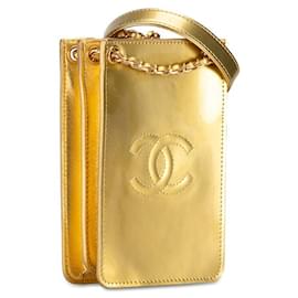 Chanel-Bolso bandolera de cuero con soporte para teléfono cruzado de charol Chanel en buen estado-Otro