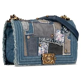 Chanel-Chanel Medium Patchwork Denim Le Boy Flap Bag Denim Shoulder Bag in Good condition-Other
