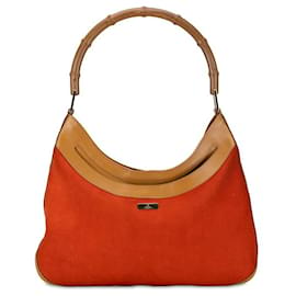 Gucci-Gucci Suede Bamboo Shoulder Bag Suede Shoulder Bag 001 4062 in Good condition-Other