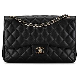 Chanel-Borsa a tracolla in pelle Chanel Jumbo Classic foderata in caviale con patta in buone condizioni-Altro