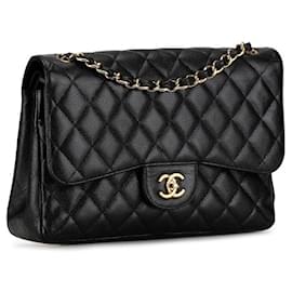 Chanel-Chanel Jumbo Classic Caviar forrado com aba Bolsa de ombro de couro em bom estado-Outro