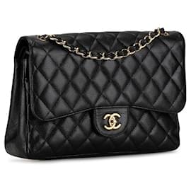 Chanel-Chanel Jumbo Classic Caviar forrado Flap Bag Bolso de cuero en buen estado-Otro