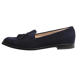 Manolo Blahnik-Manolo Blahnik Navy suede loafers with tassel - size UK 6-Blue