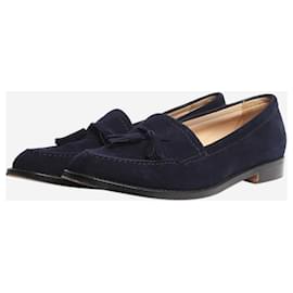 Manolo Blahnik-Manolo Blahnik Navy suede loafers with tassel - size UK 6-Blue