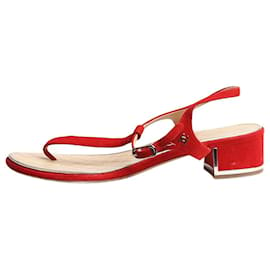 Chanel-Red T-bar suede sandals - size EU 40-Red