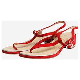 Chanel-Red T-bar suede sandals - size EU 40-Red