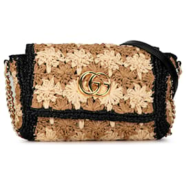 Gucci-Gucci Brown Kleine Raffia GG Marmont Umhängetasche-Braun,Hellbraun