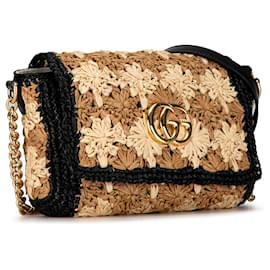 Gucci-Gucci Brown Kleine Raffia GG Marmont Umhängetasche-Braun,Hellbraun