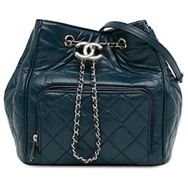 Chanel-Cubo con cordón de piel de becerro envejecida azul Chanel-Azul