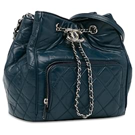 Chanel-Chanel Blue Aged Calfskin Drawstring Bucket-Blue