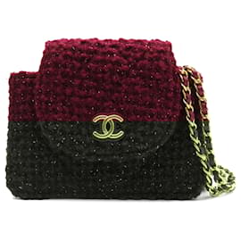 Chanel-Chanel Red CC Tweed Crossbody-Red,Dark red