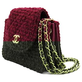 Chanel-Chanel Red CC Tweed Crossbody-Red,Dark red