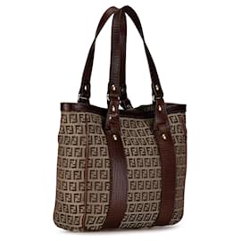 Fendi-Fendi Brown Zucchino Canvas Tote-Brown,Beige