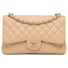 Chanel-Solapa forrada de caviar clásico Jumbo marrón Chanel-Castaño,Beige